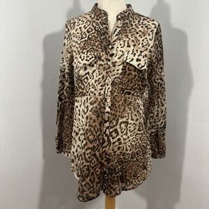 Zara Basic Shirt Womens Extra Small Cotton‎ Animal Print Button Down